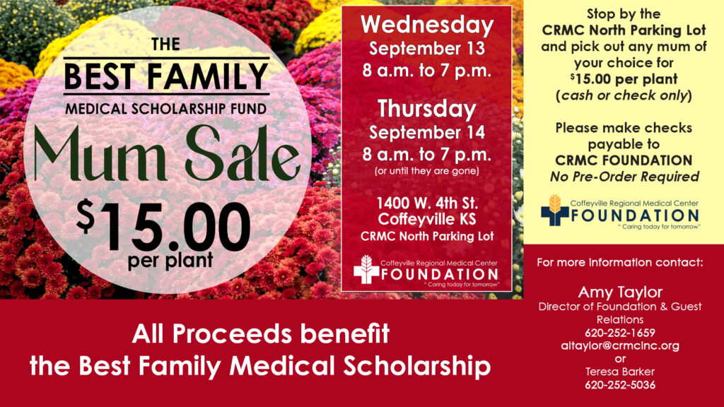 Annual Mum Sale to Benefit the CRMC Foundation’s  Best Family Medical Scholarship Fund